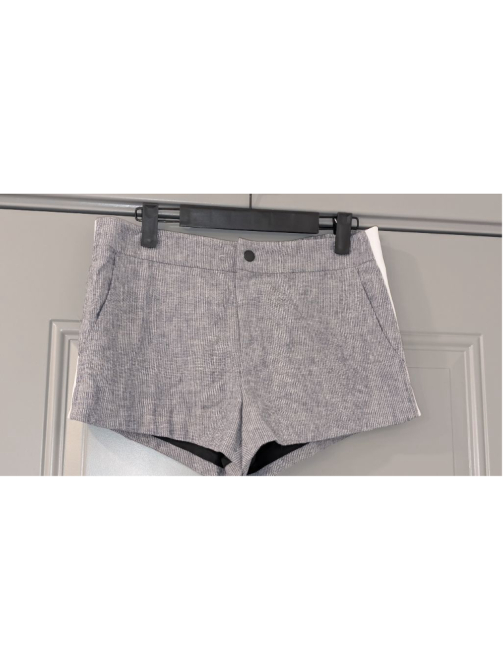 Rag & Bone Blue White Striped Linen Blend Leather Trim Shorts Size 2 - Picture 2 of 11